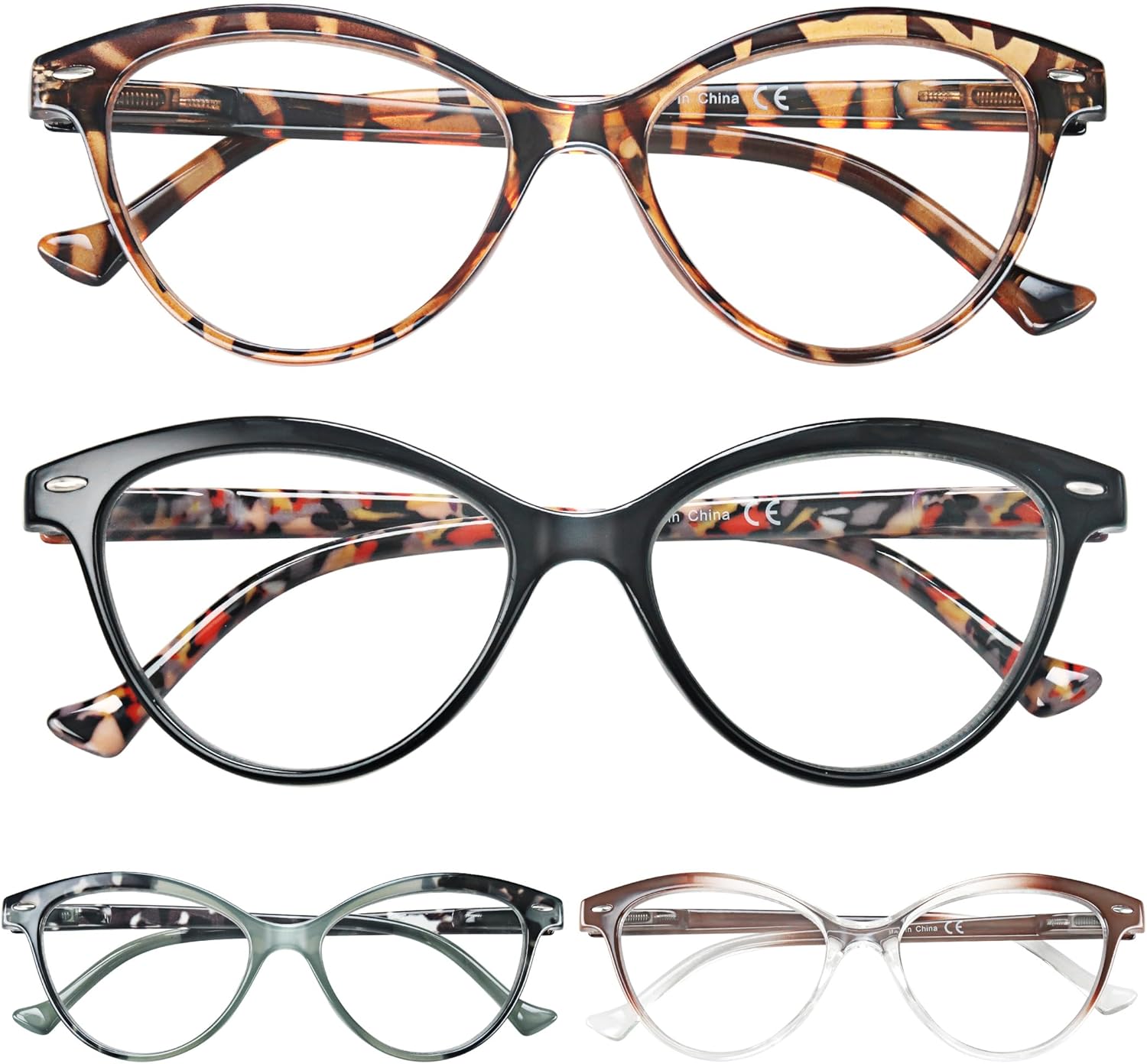 HEEYYOK 0.75 Readers For Women Small Face Womens Reading Glasses Cat Eye 4-Pack Cheaters Reading Glasses Comfort Spring Hinge