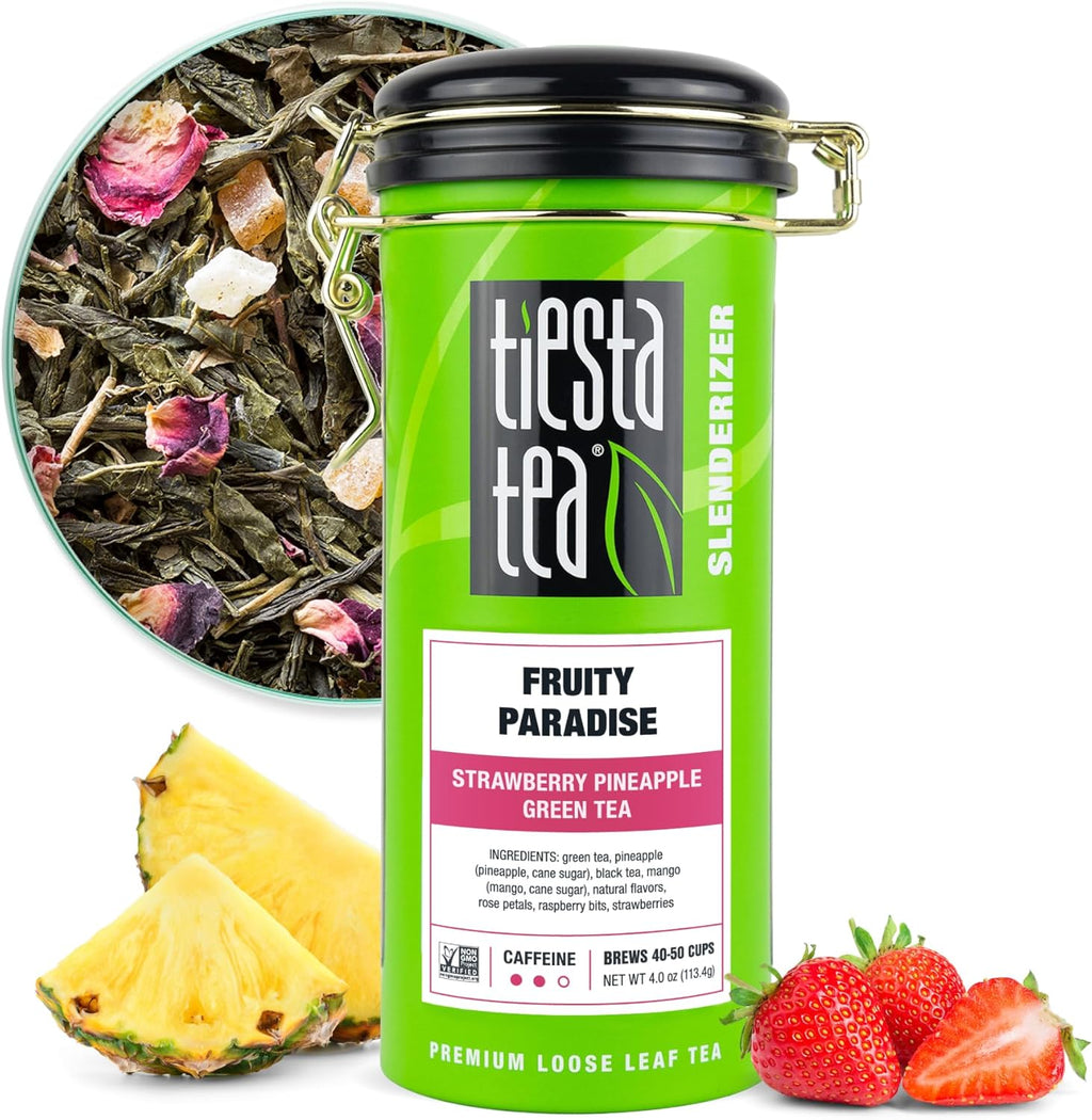 Tiesta Tea - Fruity Paradise, Loose Leaf, Strawberry Pineapple Green Tea, Premium Blend, Medium Caffeinated Green, Make Hot or Iced & Brews Up to 50 Cups, 4oz Refillable Tin