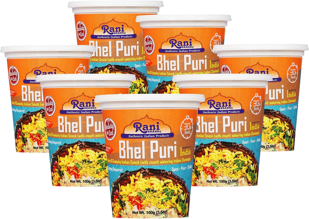 Rani Bhel Puri Cup (Spicy & Crunchy Indian Snack w/ mouth watering Indian Chutneys) 3.5oz (100g), Pack of 6+1 FREE ~ Ready to Eat | Vegan | NON-GMO | Indian Origin