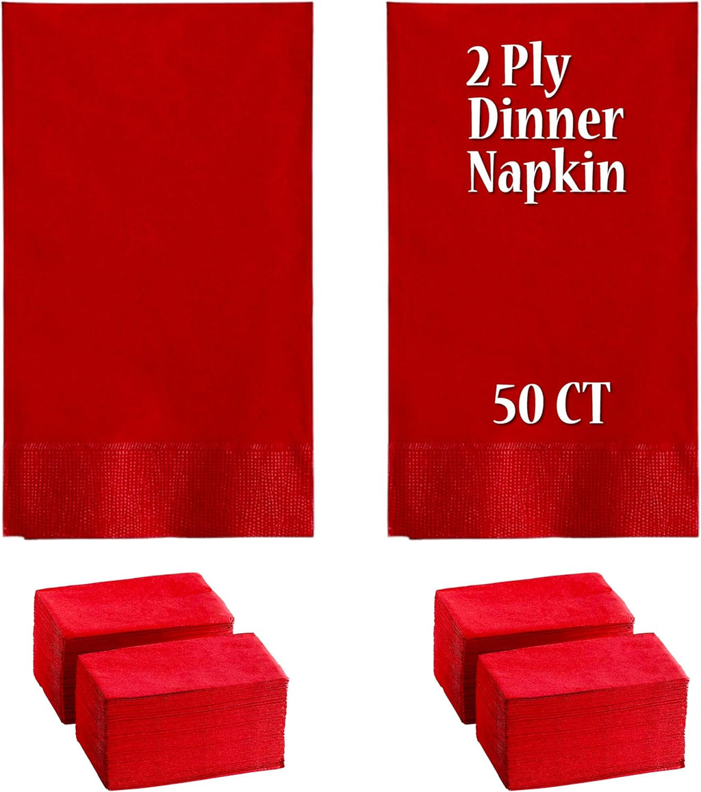 Perfectware- 2 Ply Dinner Napkin Red- 50 CT Red 2 Ply"15 x 17" Paper Dinner Napkins - Pack of 50 CT. Ideal for Party., (PWRedDinnerNapkin-50CT)