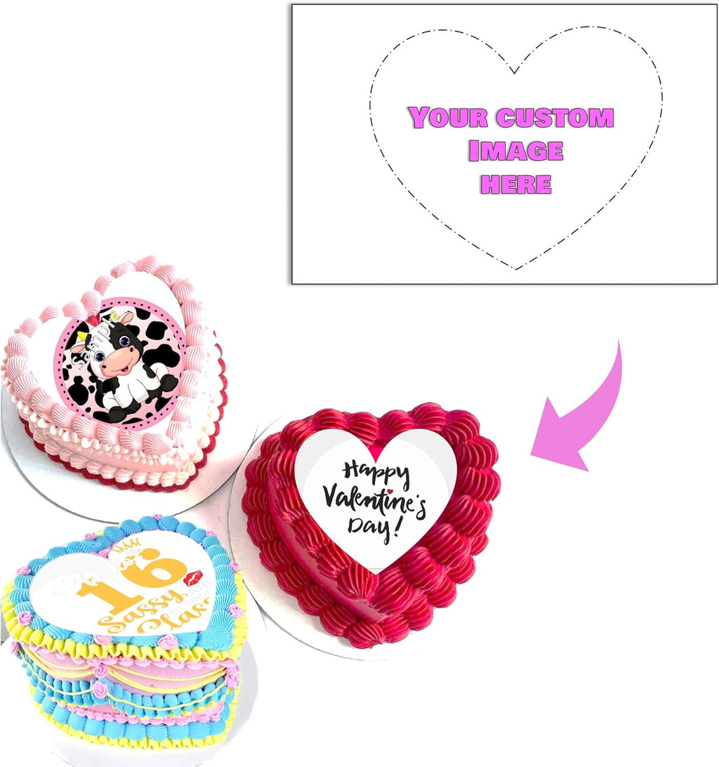 Hearted Shaped Custom Cake Image Personalized Make your Own Cake Toppers, Different sizes option, Birthday Cake Topper, Bento cake image, and any dessert and treats. Non PRECUT