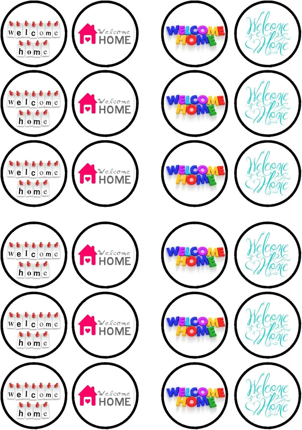 Welcome Home Edible Cupcake Toppers, Housewarming Party Decorations, Welcome Home Edible Cake Decorations, House Warming Cake Decor – 24 x 4cm / 1.5 Inch Discs (UNCUT)
