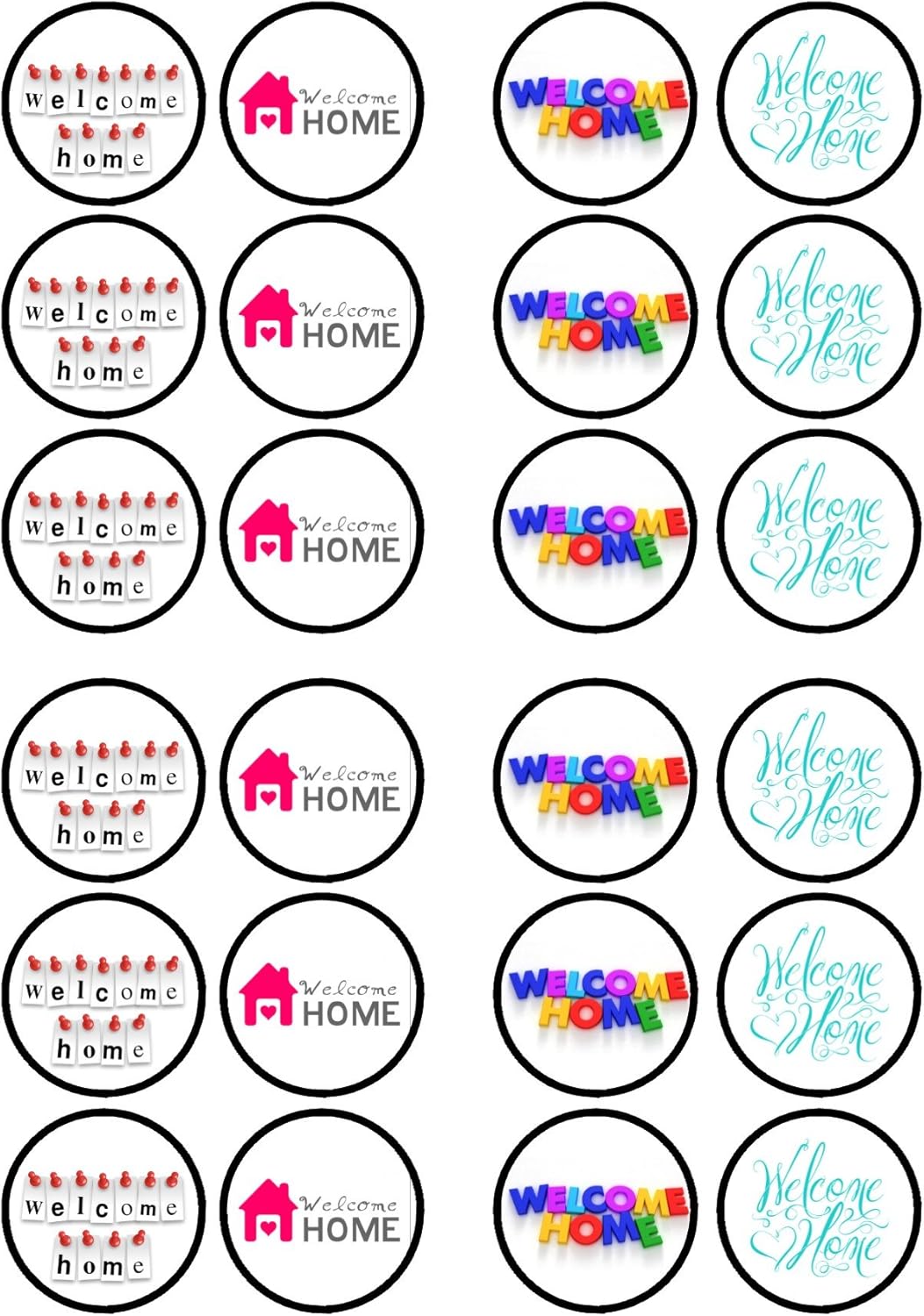 Welcome Home Edible Cupcake Toppers, Housewarming Party Decorations, Welcome Home Edible Cake Decorations, House Warming Cake Decor – 24 x 4cm / 1.5 Inch Discs (UNCUT)