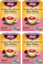 Yogi Tea Soothing Rose Hibiscus Skin DeTox Tea - 16 Tea Bags per Pack (4 Packs) - Organic DeTox Tea to Support Skin Health - Includes Green Tea Leaf, Rose Petal, Honeybush Leaf, Hibiscus & More