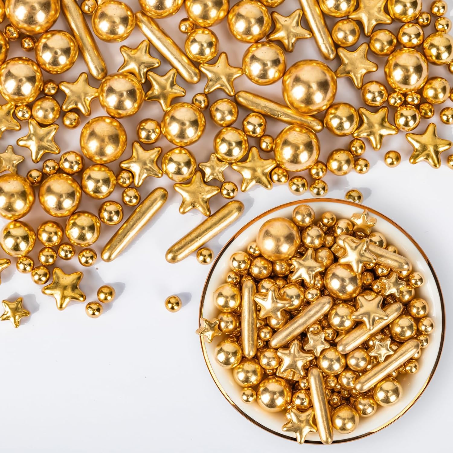 Gold Pearl Sprinkles,Edible Pearl Stars Rods Sugar Candy,130g,Golden Sprinkle Mix Size,Baking Cake Decorations,Cupcake Toppers,Cookie Donuts Ice Cream,Holiday Birthday Wedding Party Mother's Day Easter Supplies