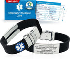 Universal Medical Data Emergency Alert Bracelet for Women & Men – 6-Line Custom Laser Engraved, Silicone Medical Alert Bracelet - Mothers Day Gifts Health Bracelet, Emergency Card & PHR Access – Black