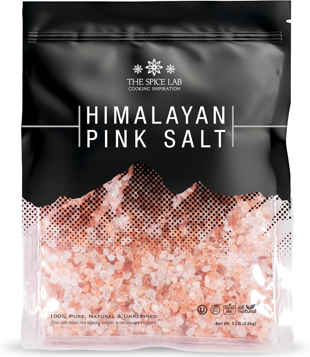 The Spice Lab Pink Himalayan Salt - Coarse 5 Pound - Himalayan Salt is Nutrient and Mineral Dense for Health - Gourmet Pure Crystal Kosher & Natural Certified