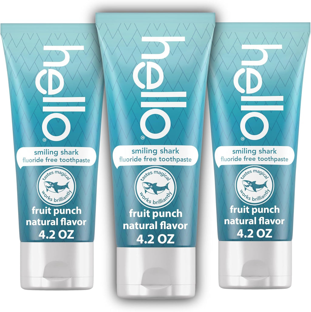 Hello Smiling Shark Fluoride Free Kids Toothpaste, Natural Fruit Punch, 4.2 Oz Tube (Pack of 3)