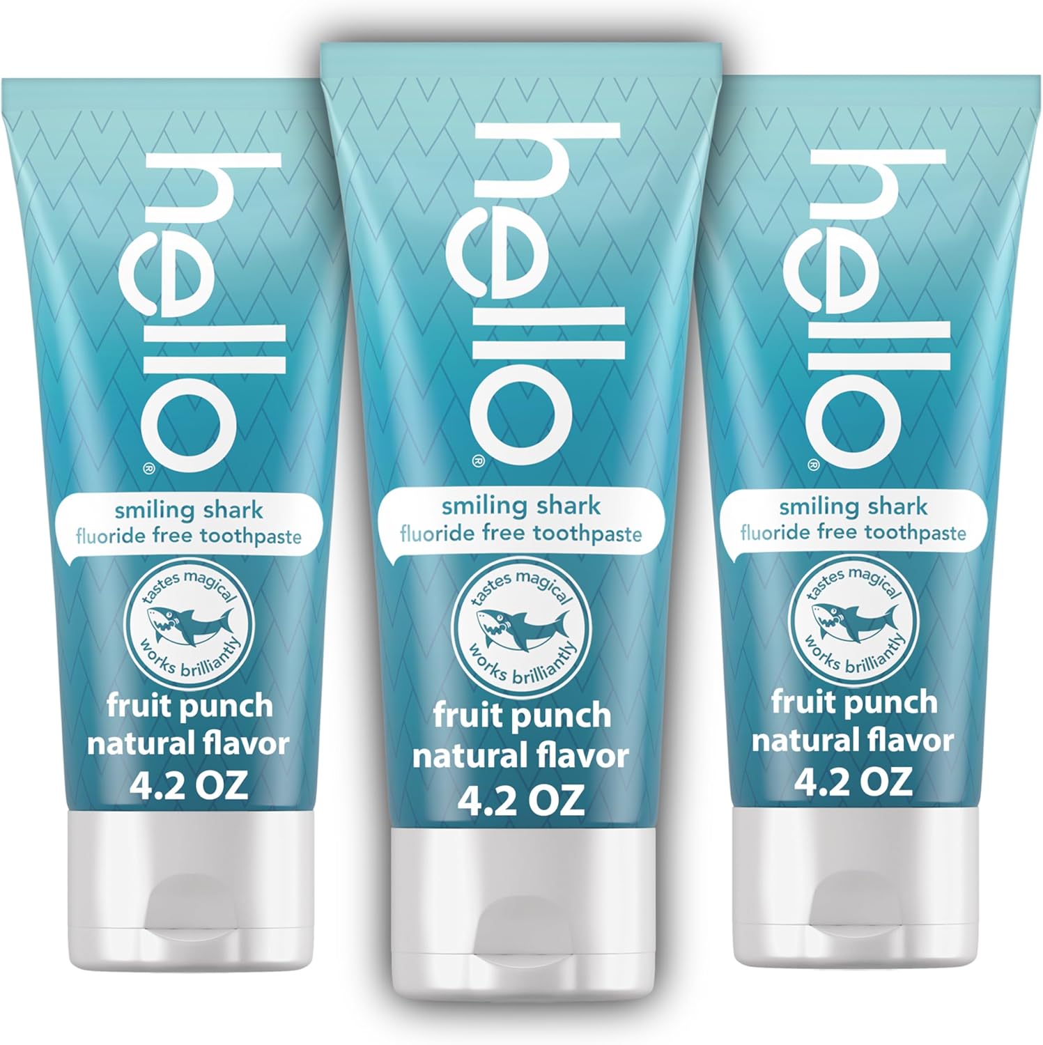Hello Smiling Shark Fluoride Free Kids Toothpaste, Natural Fruit Punch, 4.2 Oz Tube (Pack of 3)