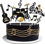 Rsstarxi 8 Pack Music Theme Cake Topper Glitter Guitar Drums Musical Symbols Cake Pick Art Mucis Note Musician Cake Decorations for Music Theme Birthday Wedding Anniversary Party Cake Supplies