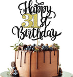 Happy 31st Birthday Cake Topper, Black Gold Glitter Birthday Cake Topper, 31st Anniversary/Thirty-one Birthday Party Cake Decoration Supplies