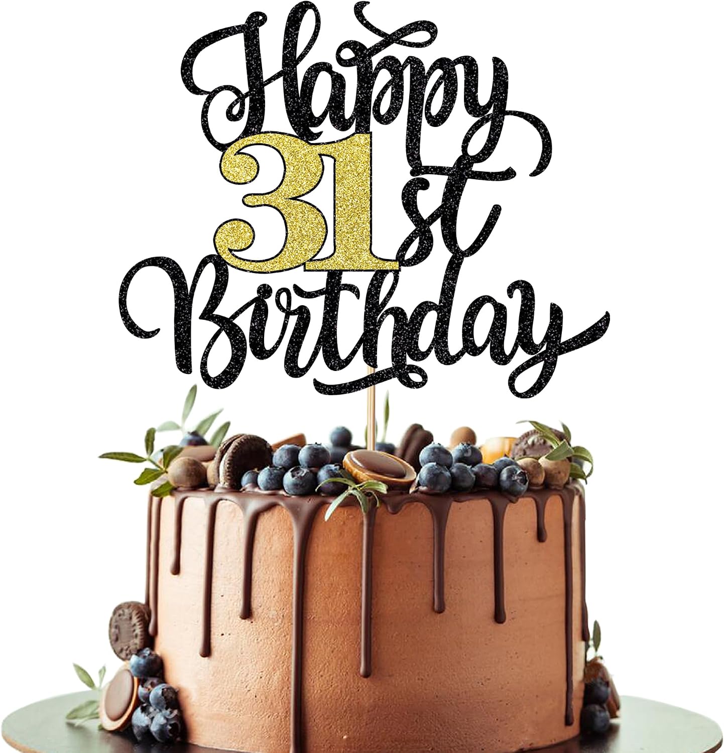 Happy 31st Birthday Cake Topper, Black Gold Glitter Birthday Cake Topper, 31st Anniversary/Thirty-one Birthday Party Cake Decoration Supplies