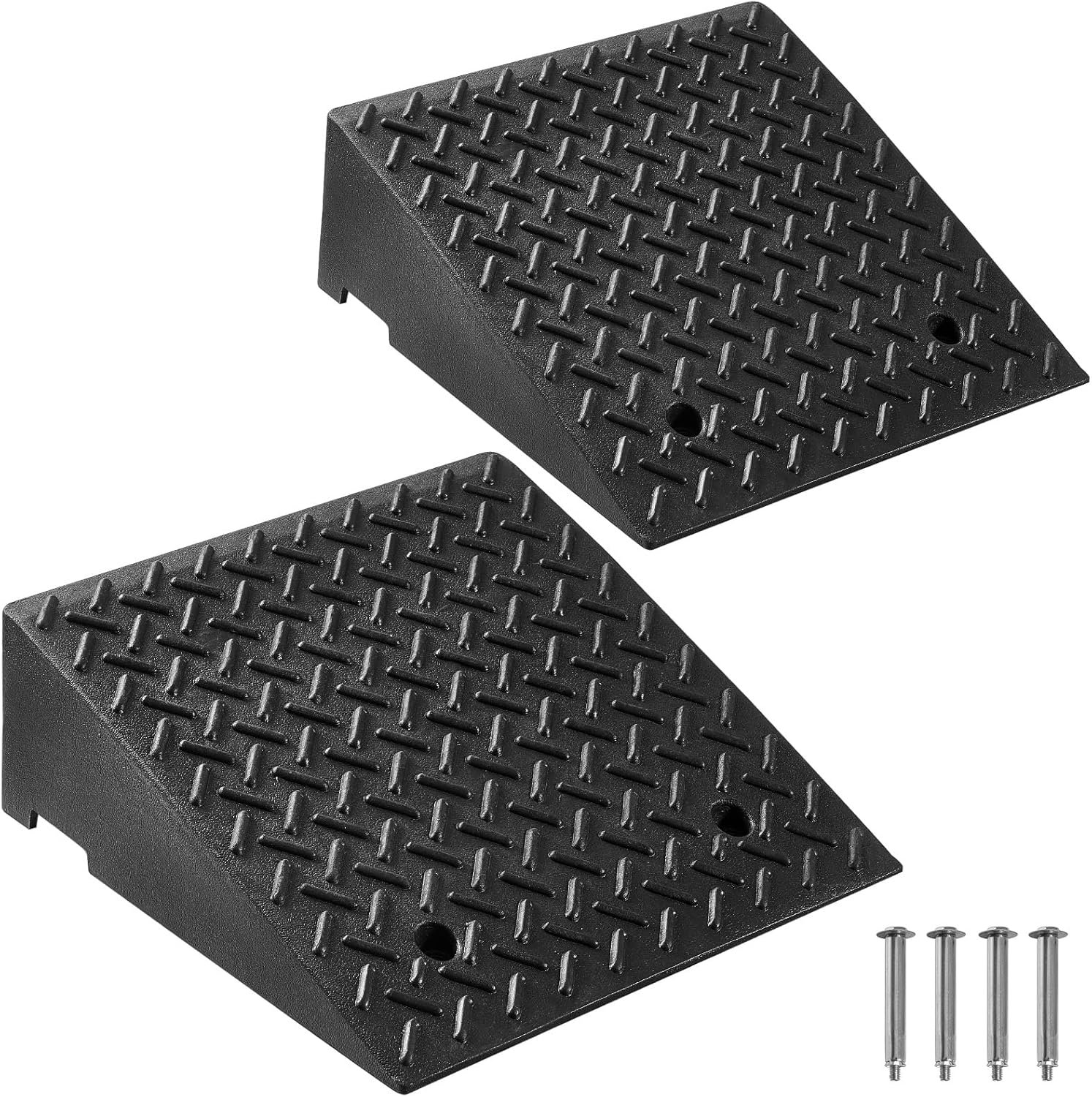 VEVOR Rubber Curb Ramps, 2 Pack, 7‘’ Rise Height, 19.3" L x 19.3" W, Driveway Ramps with Drainage Tank, 7000 lbs Load Capacity, Suitable for Wheelchairs, Strollers, Motorcycles, Cars, Lawn Mowers