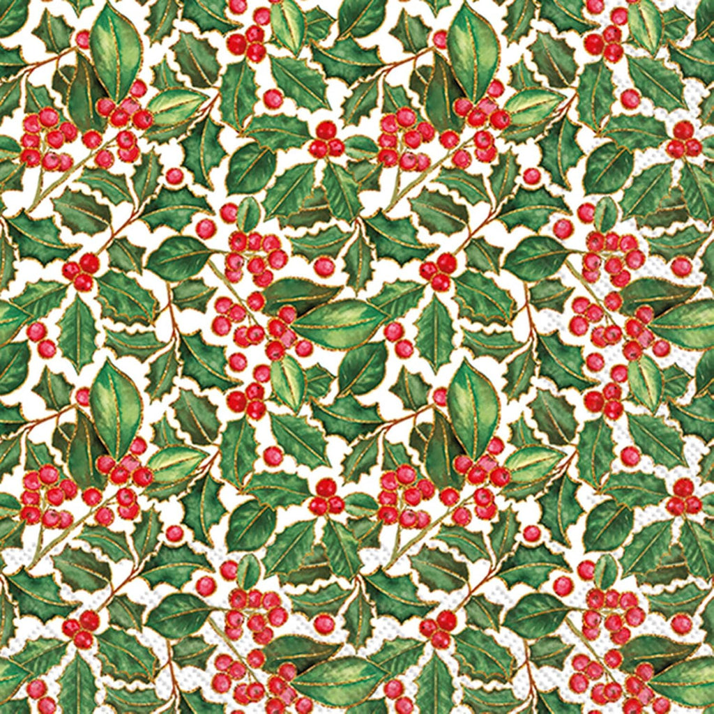 IHR Ideal Home Range Cocktail Napkins Disposable 3-Ply Paper Party Napkin Pack, 5" x 5", Holly, 20-Count