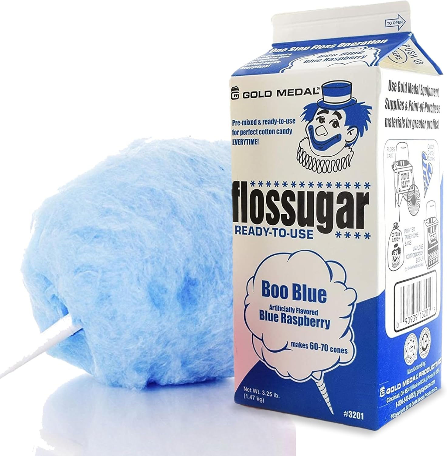 Cotton Candy Floss SugarBlue Raspberry, Pink Vanilla, & Cherry- 3.25 lbs Per Carton. Total 9.75lbs