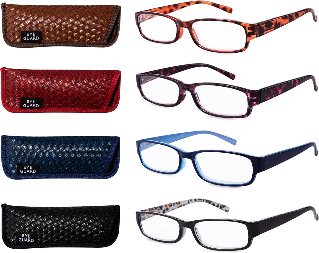 EYEGUARD Readers 4 Pack of Thin and Elegant Womens Reading Glasses with Beautiful Patterns for Ladies 1.50