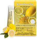 KKOKDAM Kombucha Tea - Lemon & Chrysanthemum Korean Tea - Kombucha Drinks Probiotic Support, Low Calorie, Sugar Free Drink Pack - 15 Kombucha Drink Packs