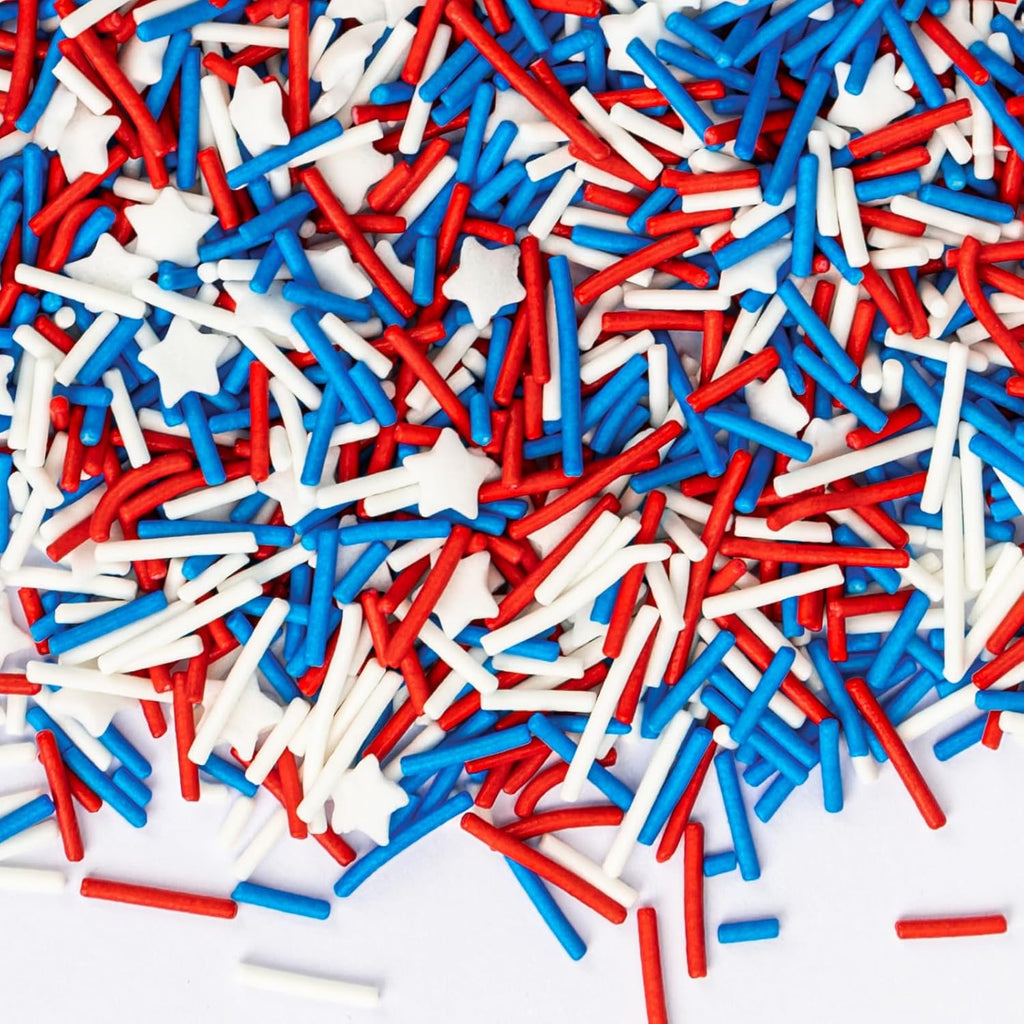 Twisweet Edible Patriotic Sprinkles for Cake Decorating, 4th of July Red White Blue Sprinkles Mix Baking Candy, Cupcake Topper Cookies Ice Cream Cake Decorations, Independence Day Birthday Festival Supplies (130g/4.58oz)