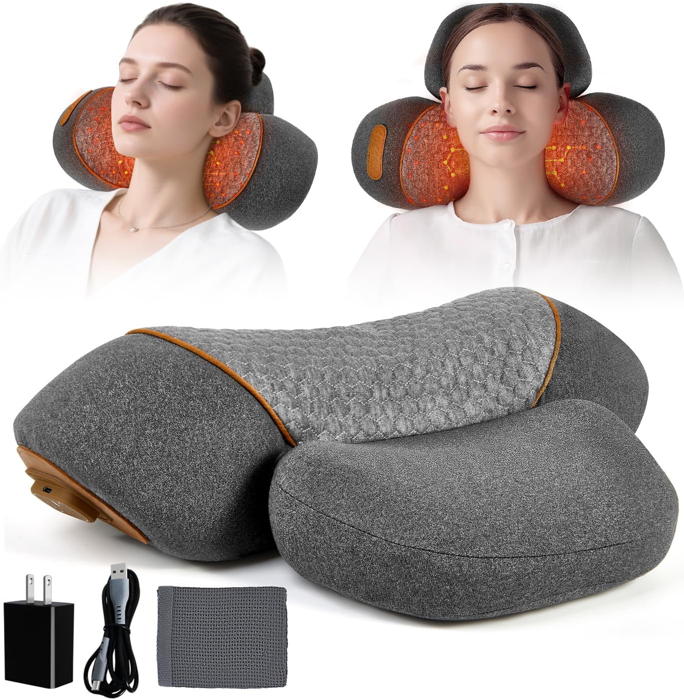 Upgraded Neck Massager Pillow, 3-in-1 Neck Massager, Traction Massage with Heat, Neck Pillow for Shoulder Pain, Deep Tissue Pain Relief, Rechargeable TheraPillow, Gifts for Mother