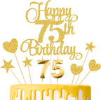 75th Birthday Cake Decorations, 75th Birthday Candles Cake Numeral Candles and Glitter Happy 75th Birthday Cake Toppers Set for Birthday Party Supplies (Gold)