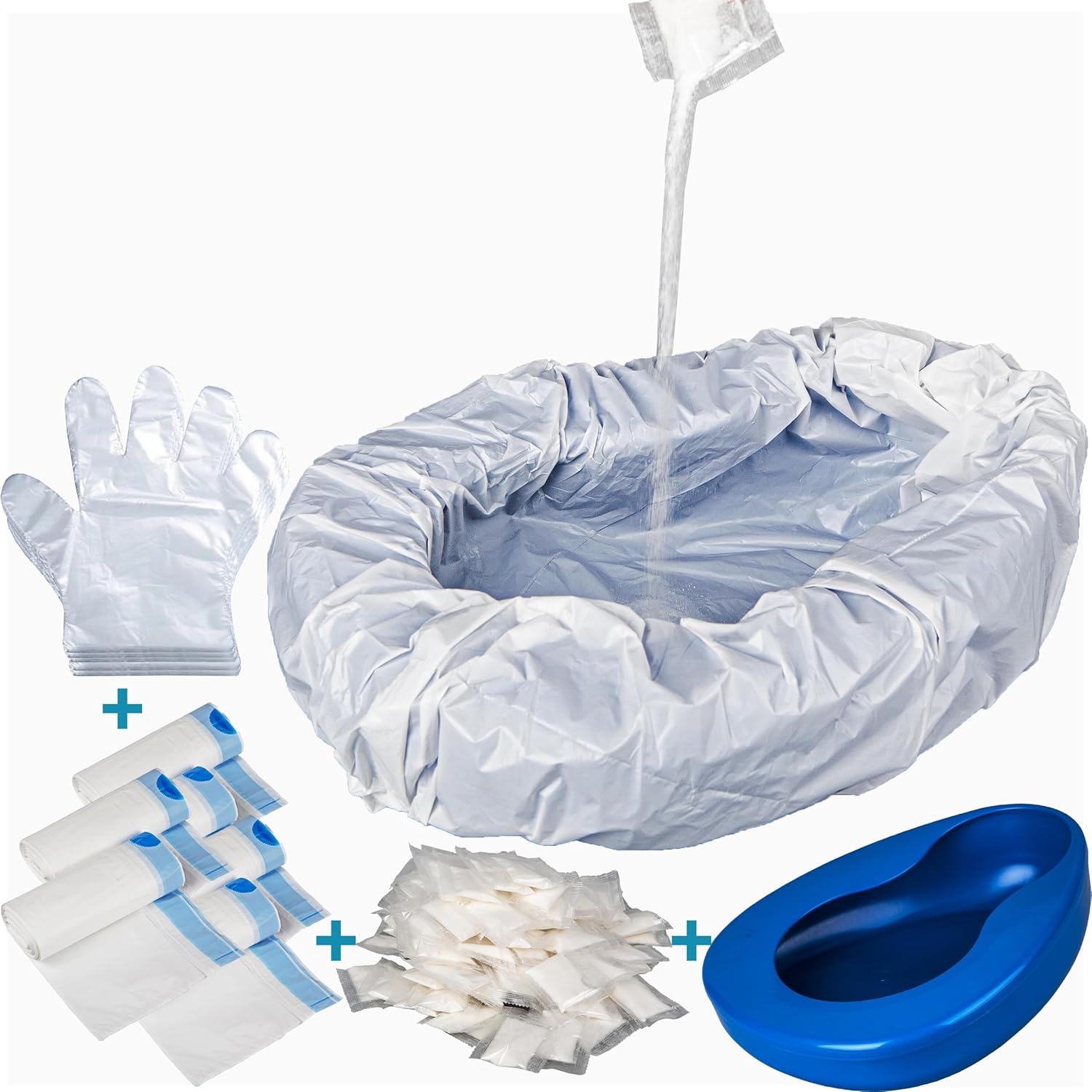 Bedpan Set with 30 Absorbent Pads Gel and 30 Disposable Liners, Bed Pan for Elderly Females Women, Bedpan with Liners for Men Male