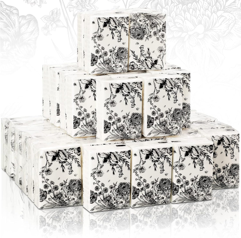 50 Bulk Travel Tissue Packs Funeral Tissues Memorial Facial Tissues Funeral Facial Tissue Pack for Guests 3 Ply Black Floral Pocket Size Memorial Favors Travel Size for Family Friends