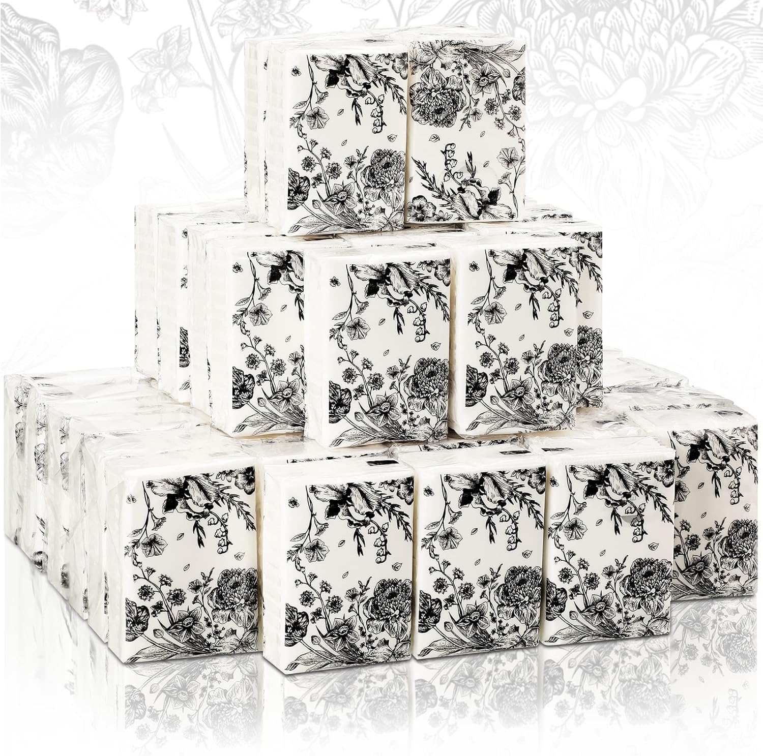 50 Bulk Travel Tissue Packs Funeral Tissues Memorial Facial Tissues Funeral Facial Tissue Pack for Guests 3 Ply Black Floral Pocket Size Memorial Favors Travel Size for Family Friends