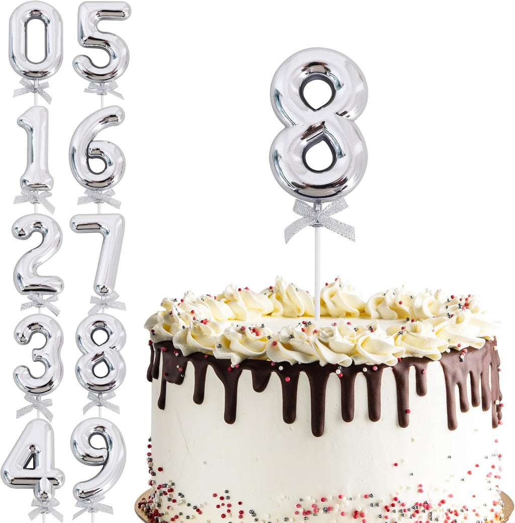 BEISHIDA 3D Number Cake Topper Silver 8 Number Happy Birthday Cake Topper 8th Birthday Cake Toppers for Party Wedding Anniversary Decorations(1Pcs Only)