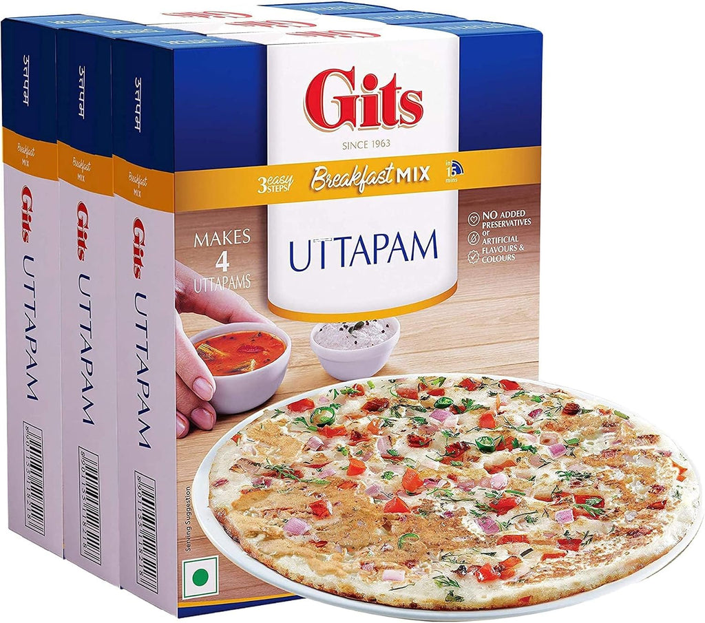 Gits Instant Mix Box - 600gm (Pack of 3 x 200gm) | Ready to Cook Indian Breakfast/Lunch/Dinner/Snack Meal | No Artificial Colors, Flavors, Preservatives, 100% Vegetarian, Easy Recipe (Uttapam)