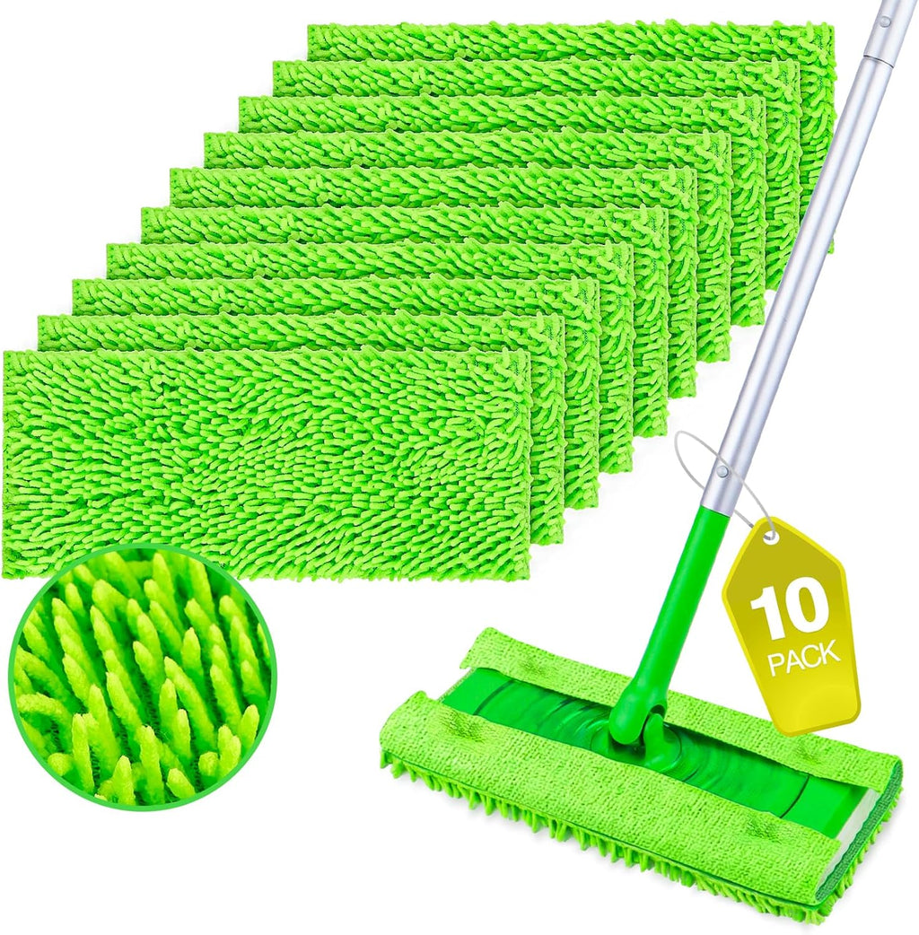 HOMEXCEL Microfiber Mop Pads Compatible with Swiffer Sweeper, Reusable Machine Washable Pad Refills, Mop Head Replacements for Multi Surface Floor Cleaning, 10 Pack