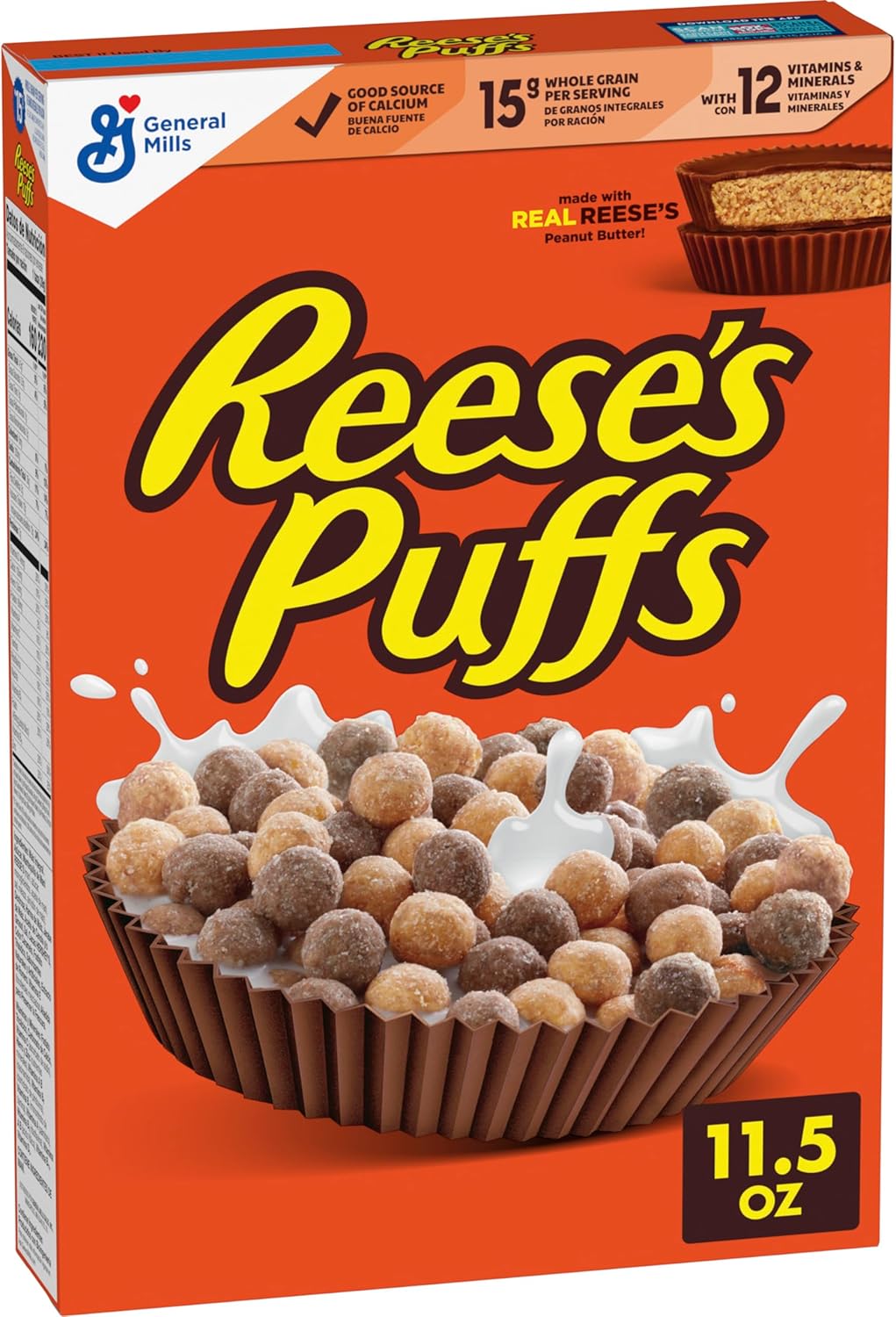REESE'S PUFFS Breakfast Cereal, Chocolatey Peanut Butter Cereal, 11.5 oz