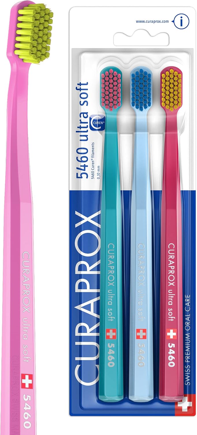 Curaprox Swiss 5460 Ultra Soft Toothbrush (3 Pack) 0.10 mm Assorted Colors