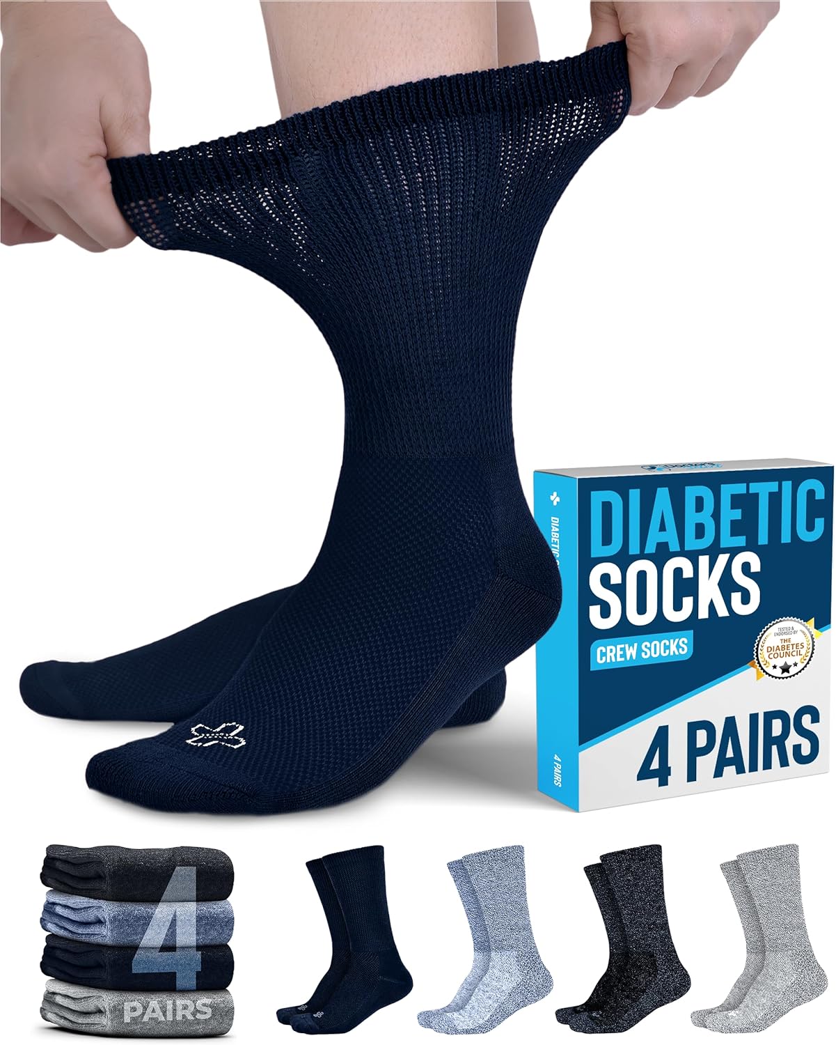 Doctor's Select Diabetic Socks for Men and Women - Non-Binding Neuropathy Socks for Diabetics Men | Non Grip & Grip Socks