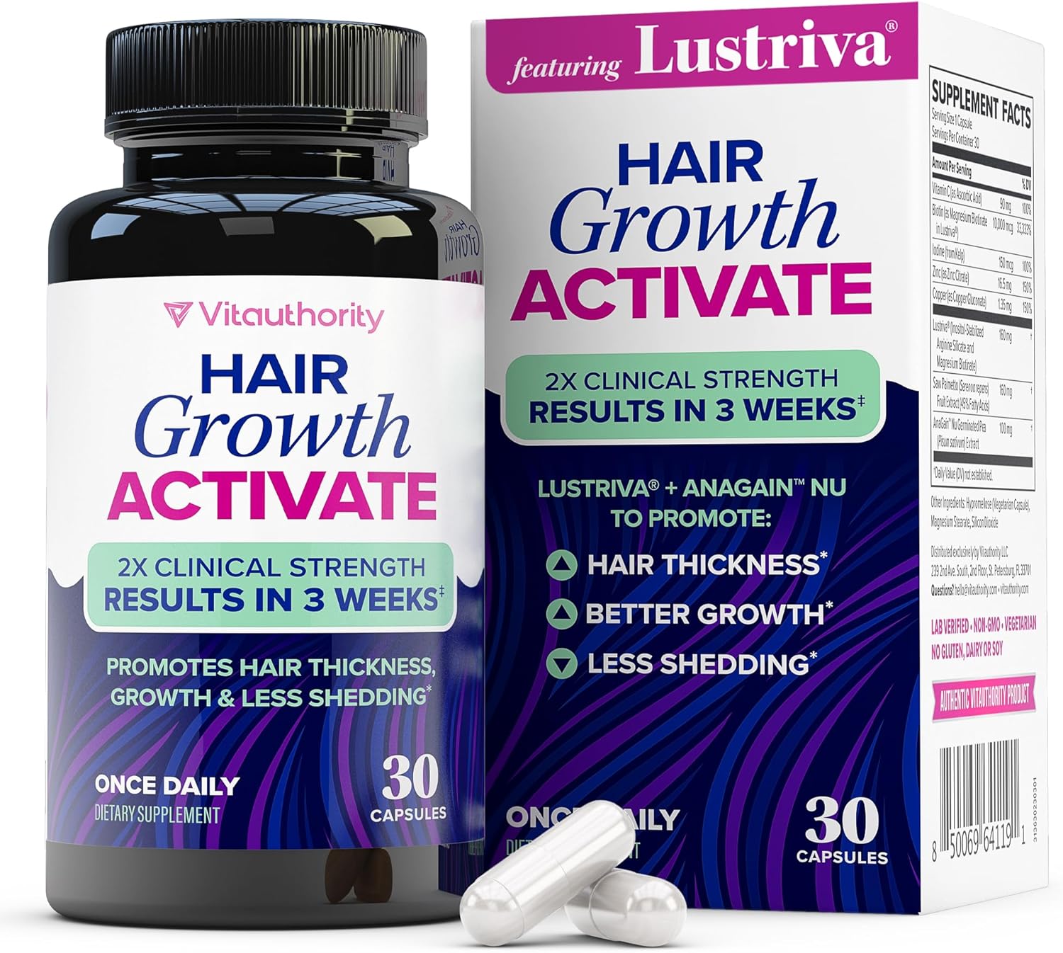 Lustriva Hair Growth Supplement for Women | Lustriva & DHT Blocker Vitamins for Thicker Fuller Locks Biotin Saw Palmetto Zinc & Copper | Reduce Shedding & Support Hair Loss for Men & Women 30 Capsules