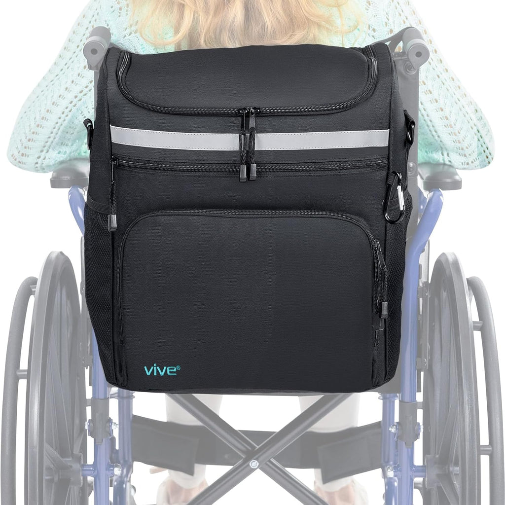 Vive XL Wheelchair Backpack for Seniors - Wheel Chair Bag for Storage & Accessories, Basket Organizer for Adults, Pouch to Hang on Scooters, Waterproof - Largest Wheelchair Storage Available