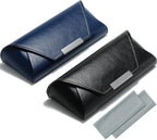 2Pack Leather Hard Shell Glasses Case Women Travel Soft Sunglasses Case for Men Light Portable Reading Eyeglass Case