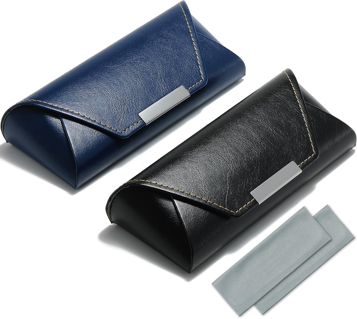 2Pack Leather Hard Shell Glasses Case Women Travel Soft Sunglasses Case for Men Light Portable Reading Eyeglass Case