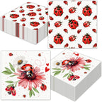 40Pcs Ladybug Disposable Paper Napkins Fancy Cute Ladybug Lunch Dinner Tableware Disposable Paper Napkin Black White Red Little Lady Beetle Flower Party Themed for Birthday Shower Party Supplies
