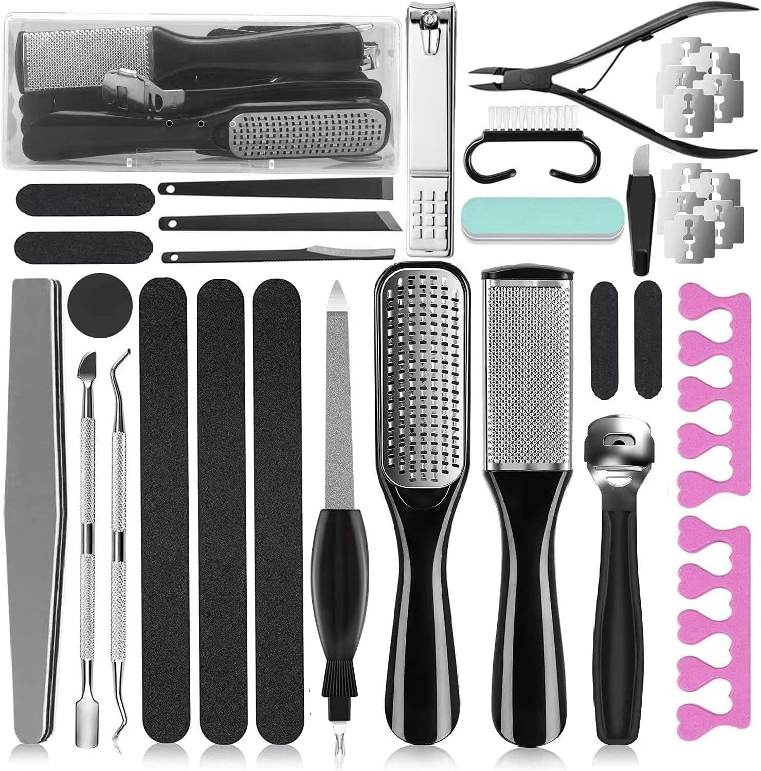 EKOCSIO Professional Pedicure Kit, 36 in 1 Stainless Steel Foot Care Kit Foot Rasp Dead Skin Remover for Home & Salon Care, Black