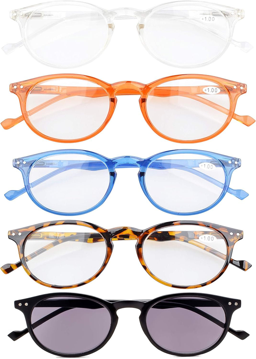 CessBlu Oval Round Reading Glasses 5 Pairs for Women Reading Includes Reader Sunglasses