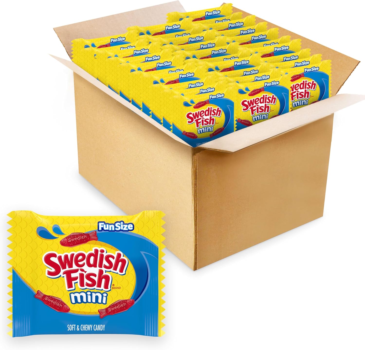 SWEDISH FISH Mini Soft & Chewy Gummy Candy, Bulk Candy, 140 Snack Packs