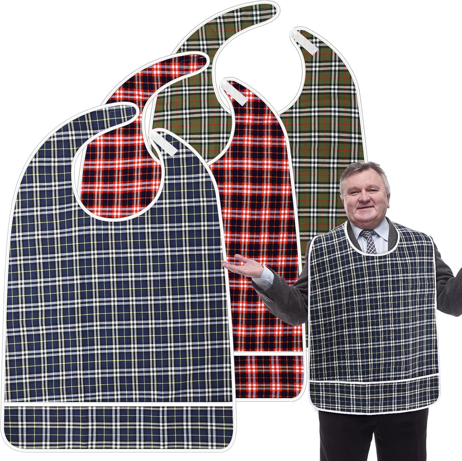 Toulite 3 Pcs Adult Bibs for Eating Extra Large Adult Bibs for Elderly Men Waterproof Adults Bib with Crumb Catcher