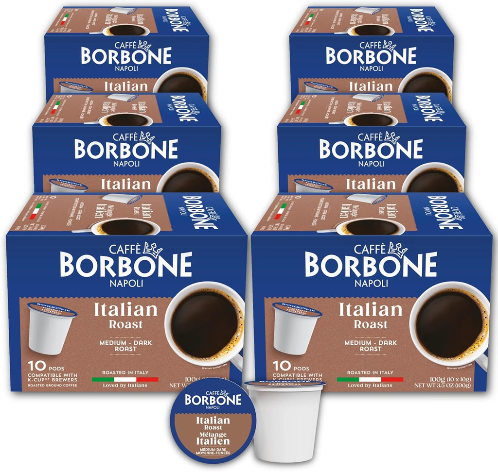 Caffè Borbone Italian Roast Coffee (60 Count) – Medium Dark Roast, Arabica & Robusta Blend, Roasted in Italy for a Bold, Smooth Taste – Single Serve Coffee Pods Compatible with K-Cup Brewers