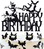 Halloween Happy Birthday Cake Topper, Spooky Haunted House Cake Supplies, Creepy Birthday Themed Party Decorations, Black Glitter