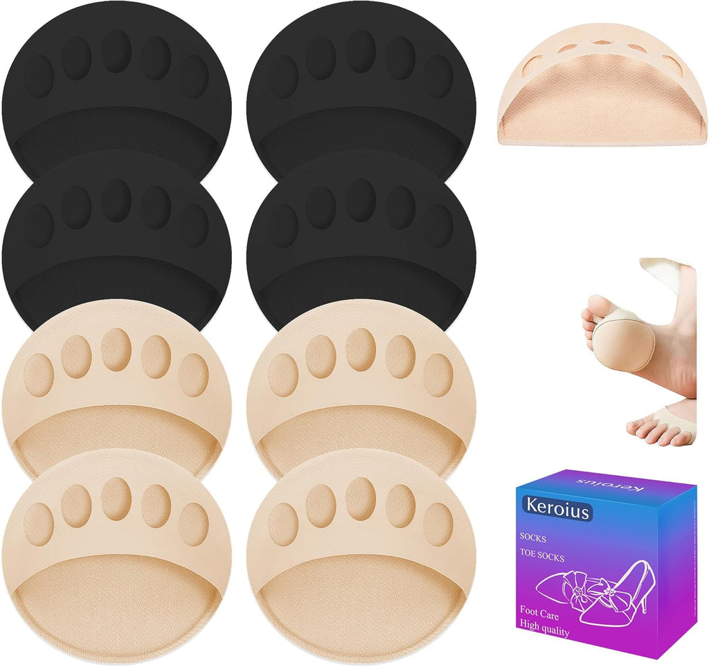 4 Pairs Honeycomb Fabric Forefoot Pads Women High Heels Invisible Socks High Heel Comfort Pads for Relieving Foot Fatigue Comfortable Non-Slip Corrective Toe Socks Pad (2Black 2Beige)
