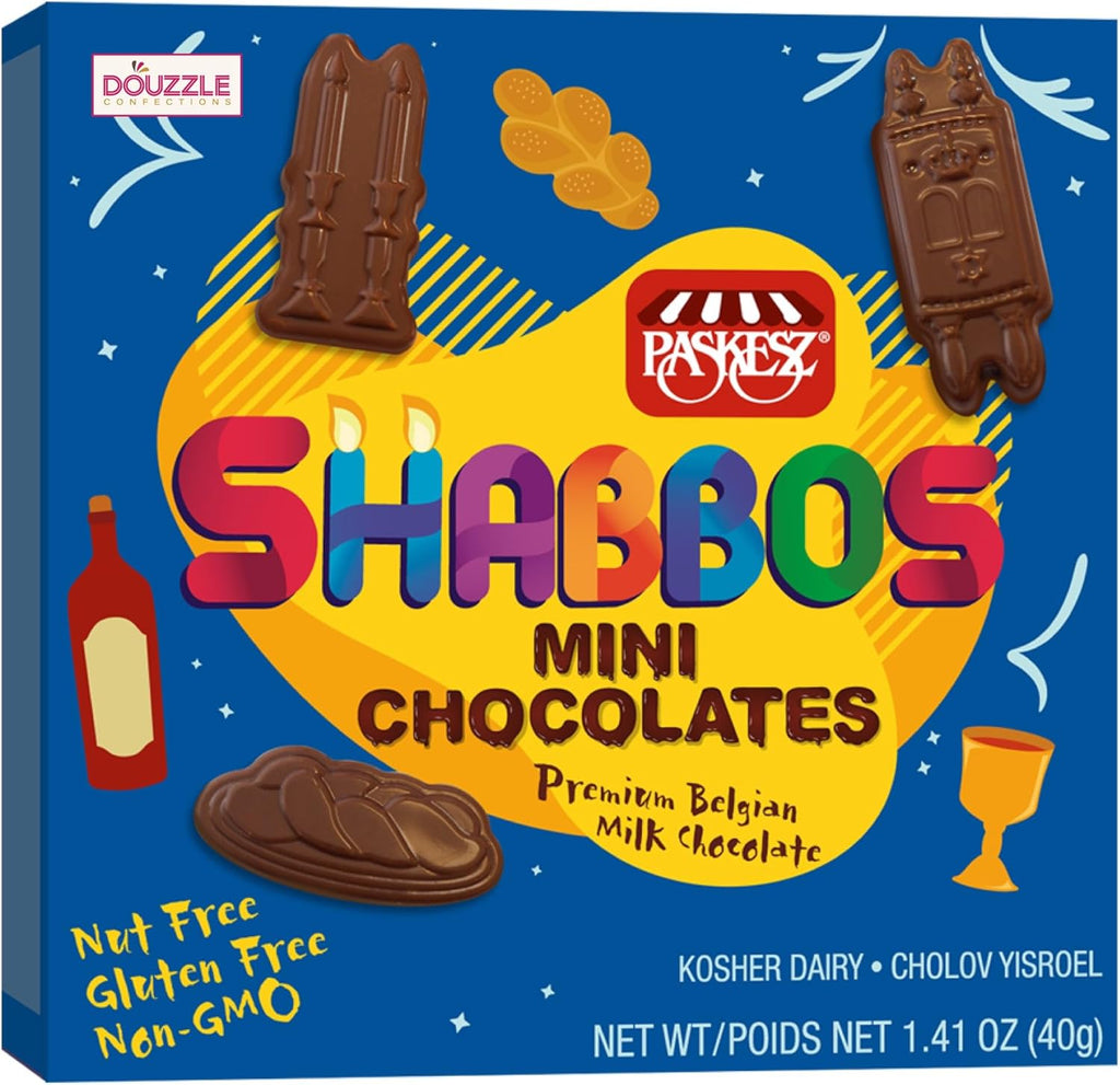 DOUzzle Shabbos Mini Chocolate Candy Gift Box, Premium Belgian Milk Chocolate, Nut Free, Gluten Free, Non-GMO, Kosher Dairy Cholov Yisroel (1.41 OZ)