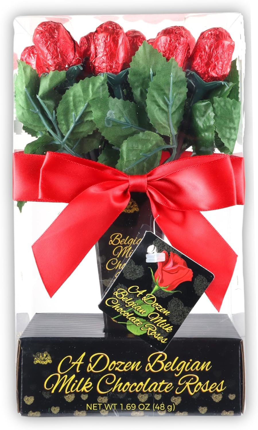 Chocolate Roses Valentine's Belgian Milk Chocolate Rose Bouquet, One Dozen Individually Wrapped Candy Flowers, Sweet Gift for Special Someone, 1.69 Ounces