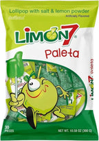 Dulces Anahuac Limon 7 Paleta Lollipop Covered with Lemon and Salt Powder, Mexican Candy, 30 Pieces