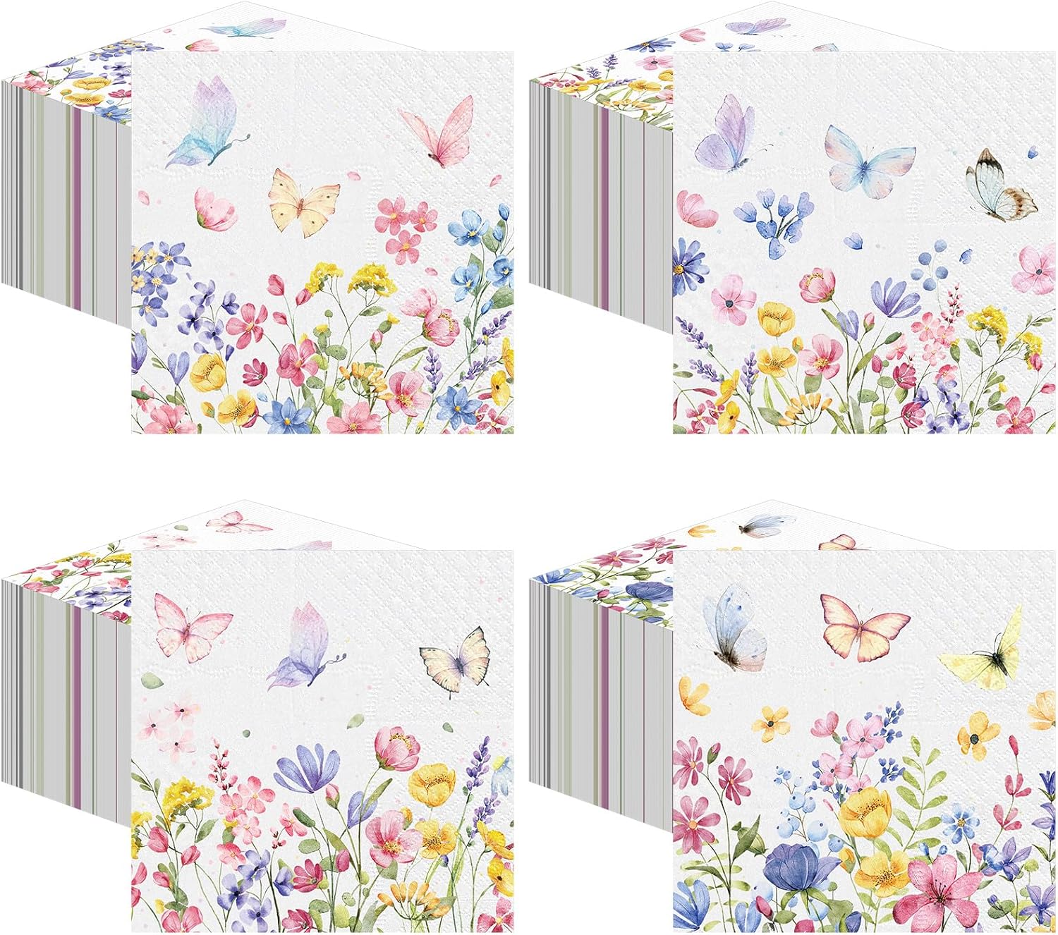 Fulmoon 200 Pieces Spring Floral Cocktail Napkins Disposable Wildflower Dessert Paper Napkins Bulk Flower Decoupage Beverage Towel for Summer Tea Party Dinner Decorative