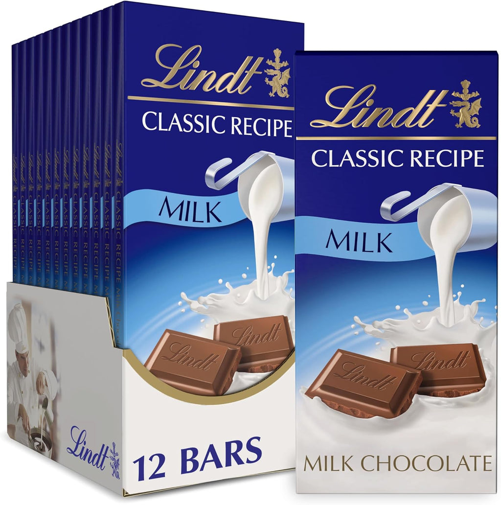 Lindt CLASSIC RECIPE Milk Chocolate Bar, Milk Chocolate Candy, 4.4 oz. (12 Pack)